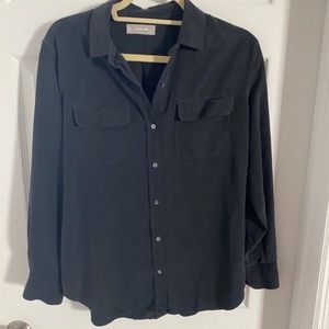 Everlane Black Silk Button Down Shirt